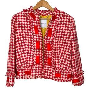 Walter Tweed Silk Blend Blazer Women’s Red White Size 8